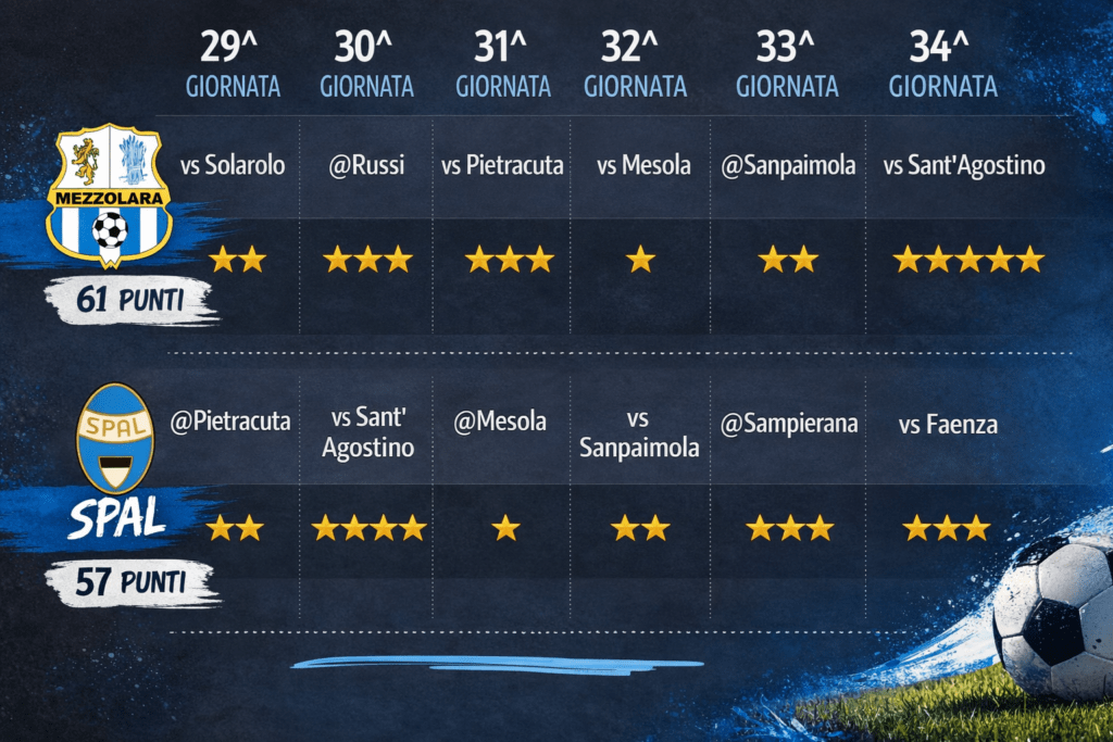 Le ultime sei giornate. Le stelle rappresentano il grado di difficoltà secondo noi.